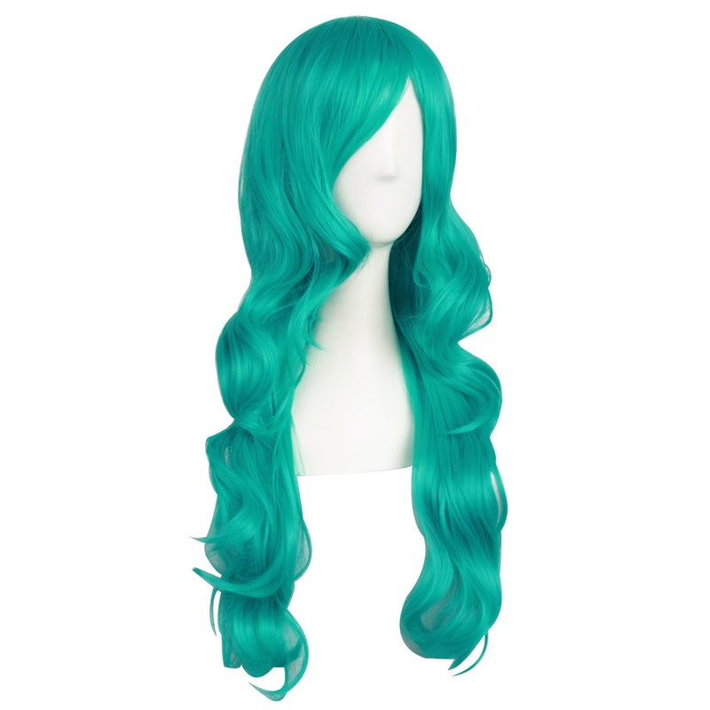 MapofBeauty 24 Inch/60cm Charming Synthetic Fiber Long Wavy Hair Wig Women's Party Full Wig (Dark Teal Green) - Image 2